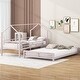 preview thumbnail 4 of 14, Pink Metal House Bunk Bed with Roof, Ladder, and Fence for Kids
