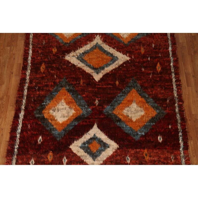 Hand Knotted Oriental 100% Wool Carpet Modern Tribal Red Moroccan Area Rug - 8' 9'' X 6' 4''