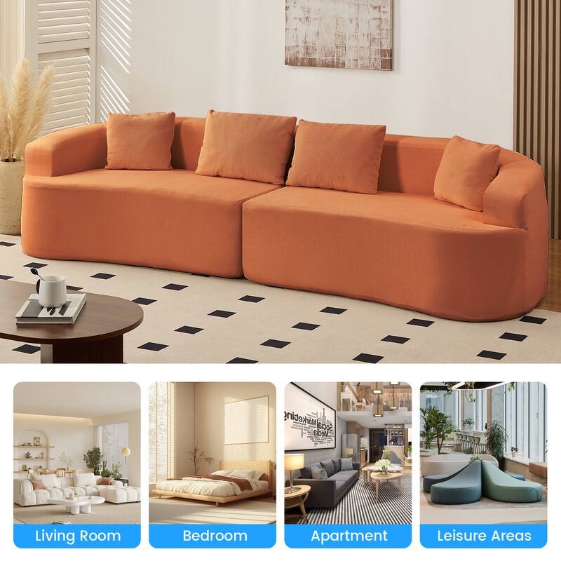 Mixoy 112" Curved Modular Sectional Sofa in Chenille Fabric Modern Minimalist Design Compressed No Assembly Required