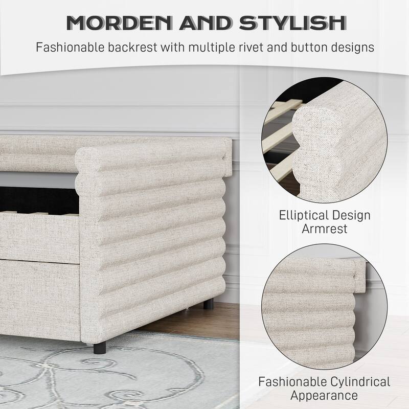 Ouyessir Modern Upholstered Tufted Daybed with Trundle & Drawers