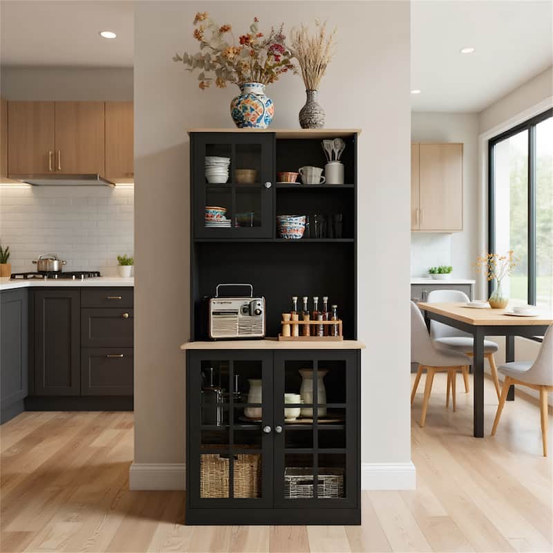 Freestanding Kitchen Pantry Storage Cabinet - Black