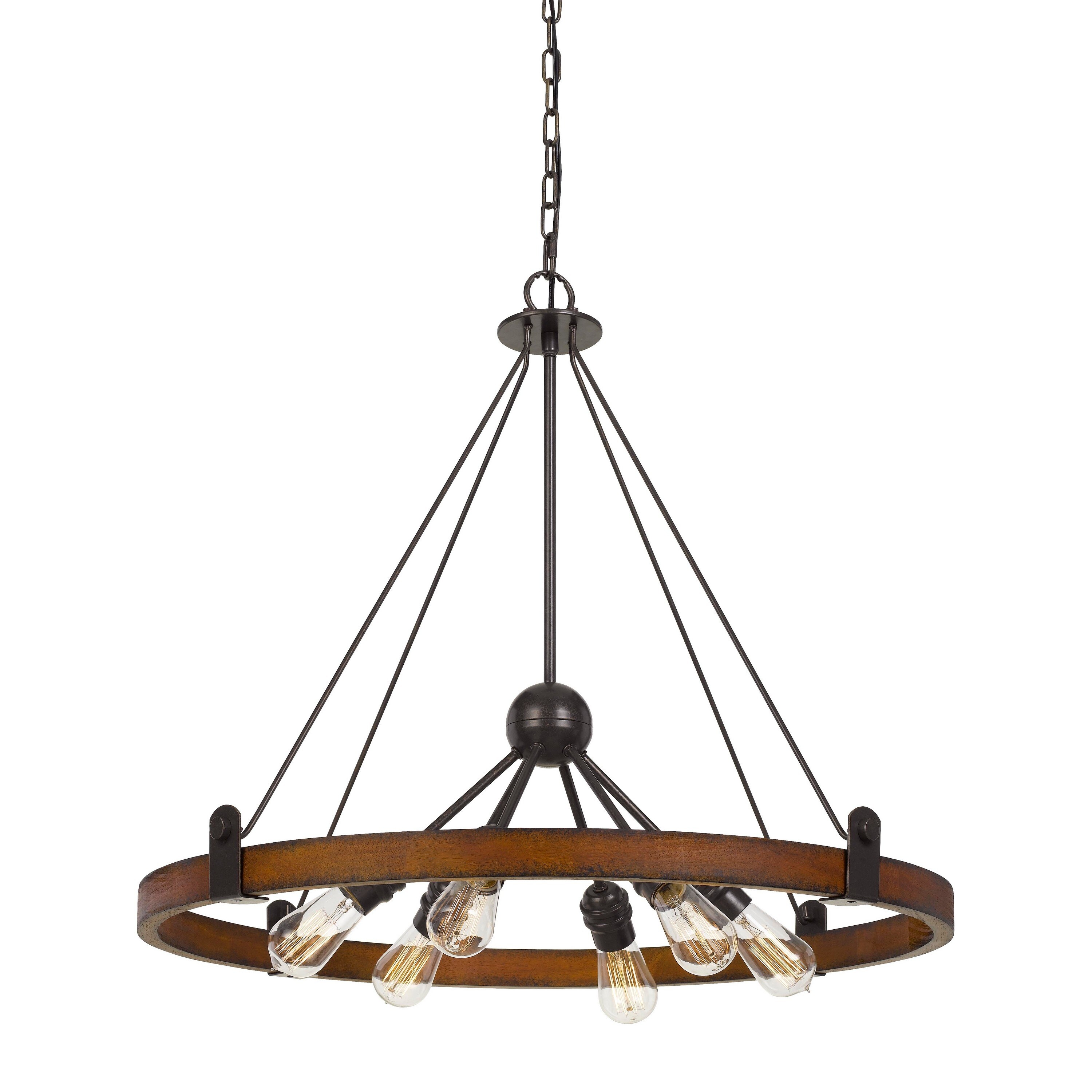 Shop Black Friday Deals On Circular Wooden Frame Chandelier With 6 Bulbs Dark Bronze And Brown On Sale Overstock 31689312