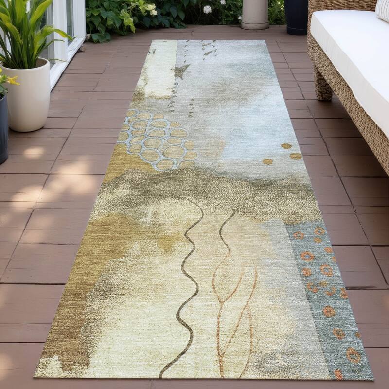 Machine Washable Indoor/Outdoor Modern Abstract Chantille Rug - Brown - 2'3" x 7'6"