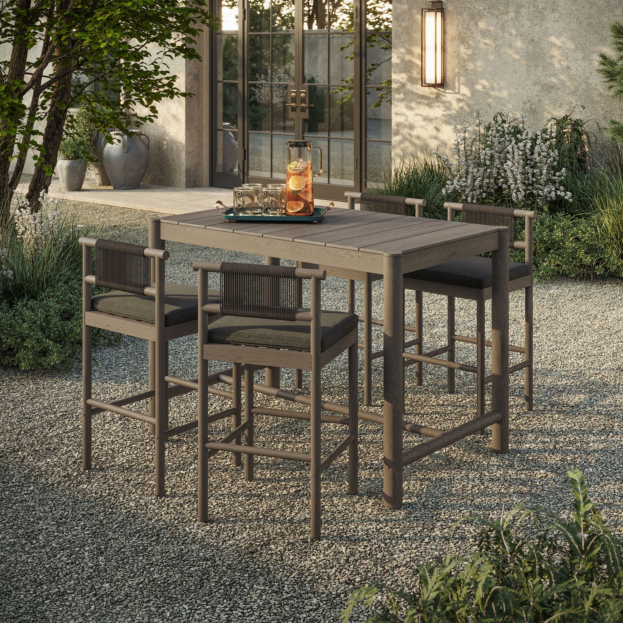 Eleni 5-Piece Outdoor Teak Wood Bar Set