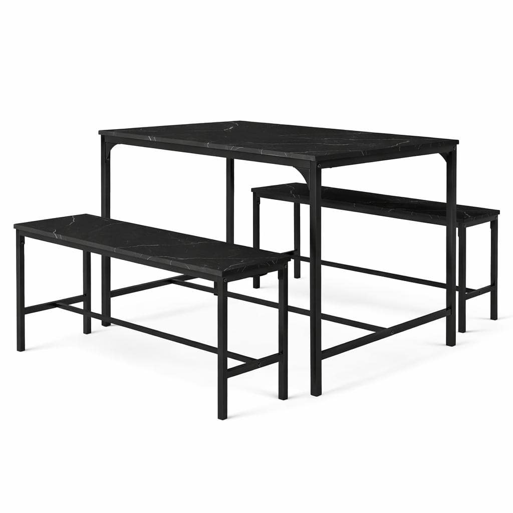 FurnitureR Industrial 3-Piece Dining Set with Bench, Space-Saving Kitchen Table Set, Metal Frame
