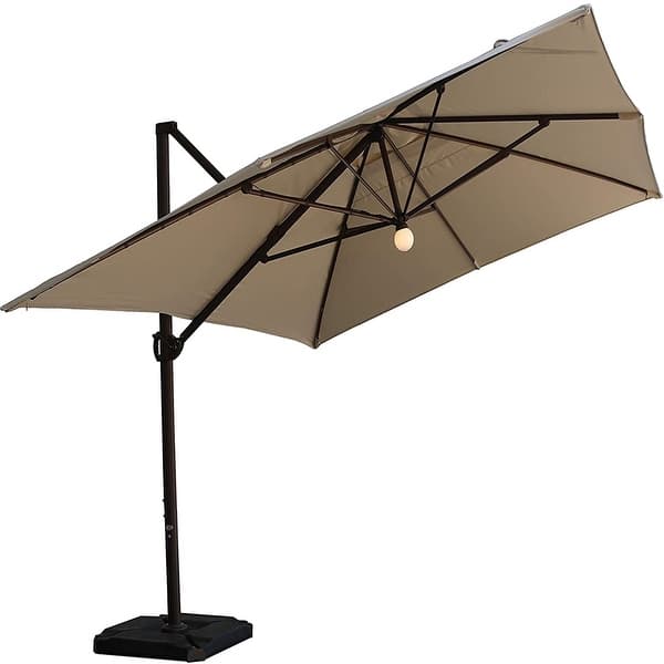 SORARA 10 ft by ft Offset Cantilever Umbrella with LED Solar Center Light, - Overstock - 31451377