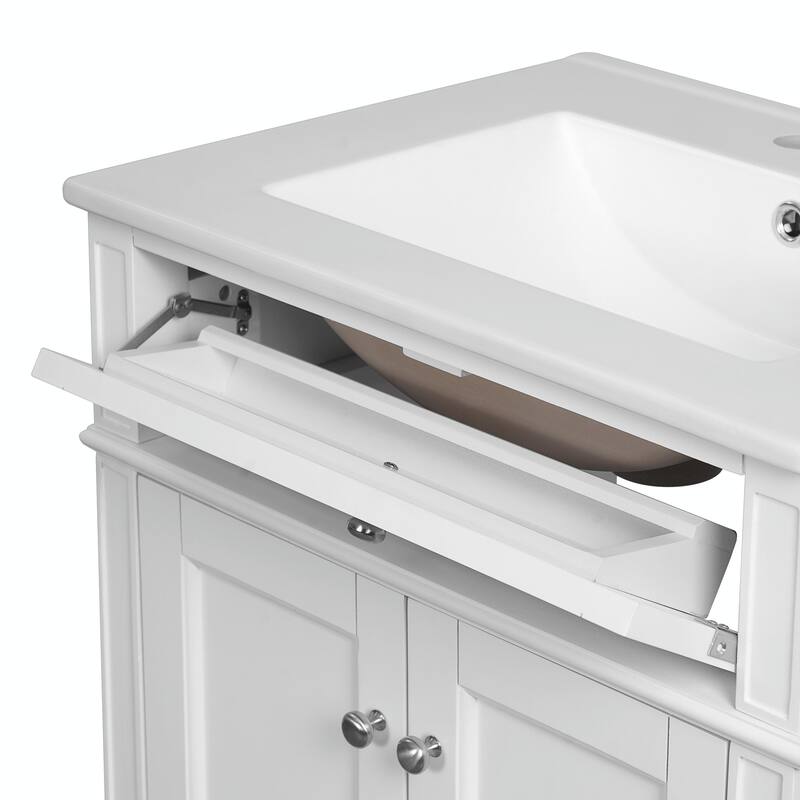 24" Bathroom Vanity with 2 Doors and Tip-Out Drawer - Bathroom Storage Cabinet with Sink
