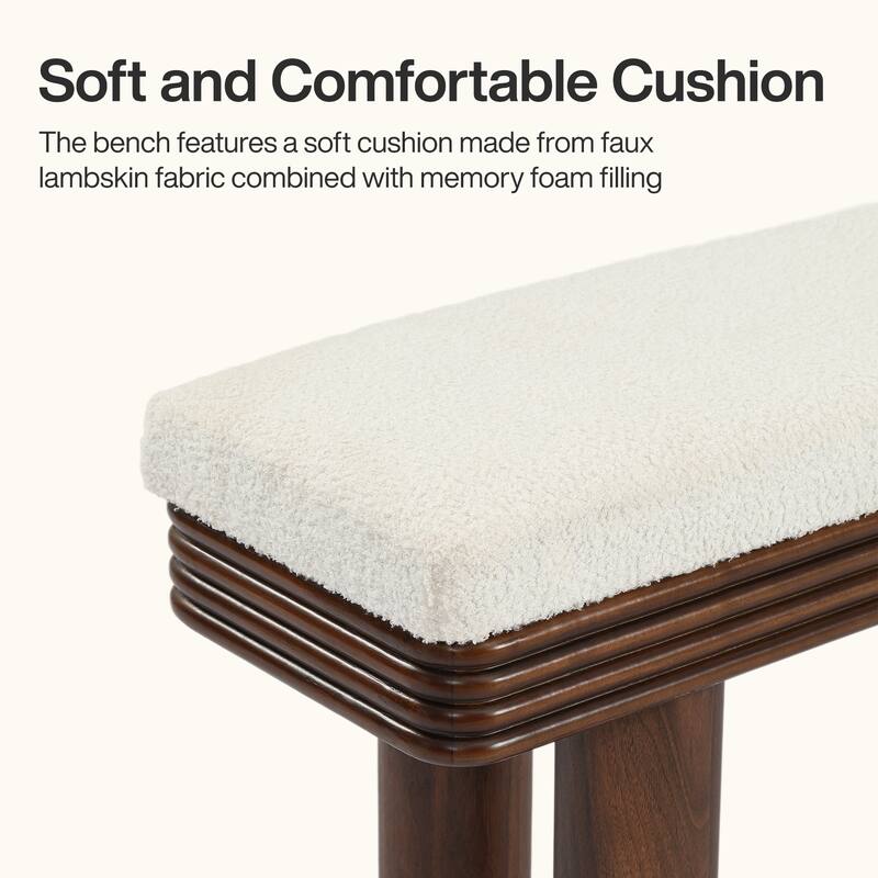 Upholstered Entryway Bench, Faux Shearling Padded Seat Shoe Bench, Bedroom Entrance Living Room End-of-Bed Accent Stool