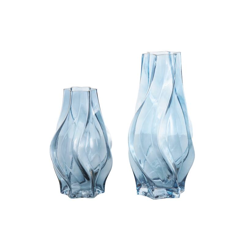Blue or Yellow Glass Wavy Ombre Vase (Set of 2)