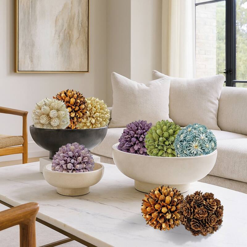 Handmade Preserved Topiary Balls – Set of 9 Decorative Floral Orbs - 4 inch - Multi-Color