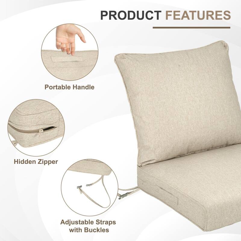 Aoodor Outdoor Deep Seat Cushion Set, Waterproof Patio Furniture Cushions with Adjustable Straps & Removable Cover, Set of 2
