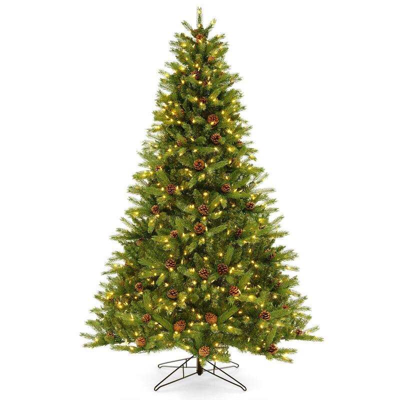 7 FT Artificial Christmas Tree with Pine Cones and Adjustable Brightness - 7 Foot