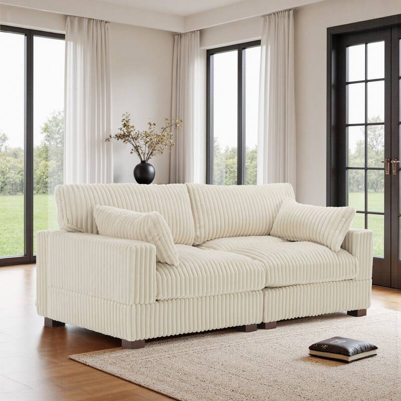 80"W Plush Modular Sectional Sofa with Pillows for Living Room - White-2-Piece