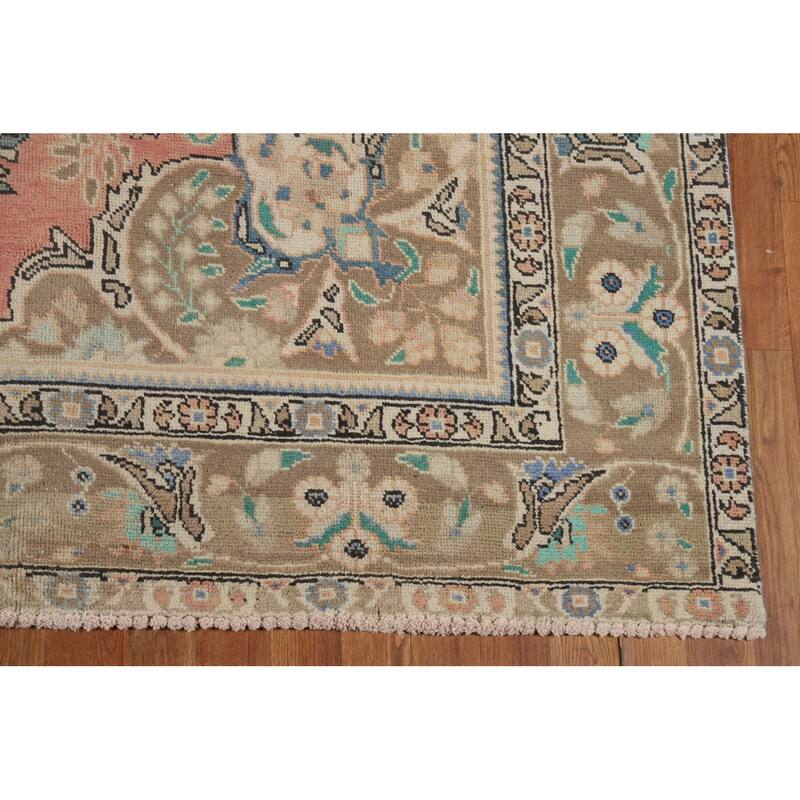 Pink Floral Tabriz Persian Area Rug Hand-Knotted Wool Carpet - 6'5"x 9'11"