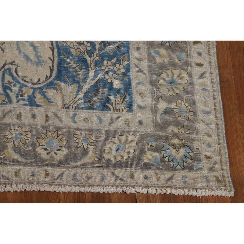 Traditional Floral Tabriz Persian Area Rug Handmade Beige Wool Carpet - 7'0"x 10'4"