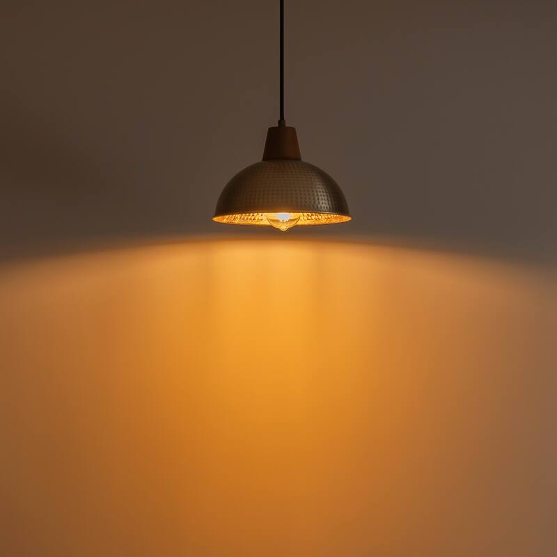 Industiral Hammered Antique Bronze Wood Dome Pendant Light - W12"