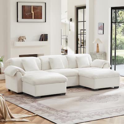 Modern Velvet Sectional Sofa With Storage Seats and Storage Ottoman
