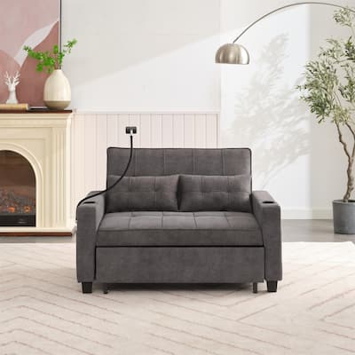 Futon Convertible 3-in-1 Pull Out Sleeper Sofa with USB Ports