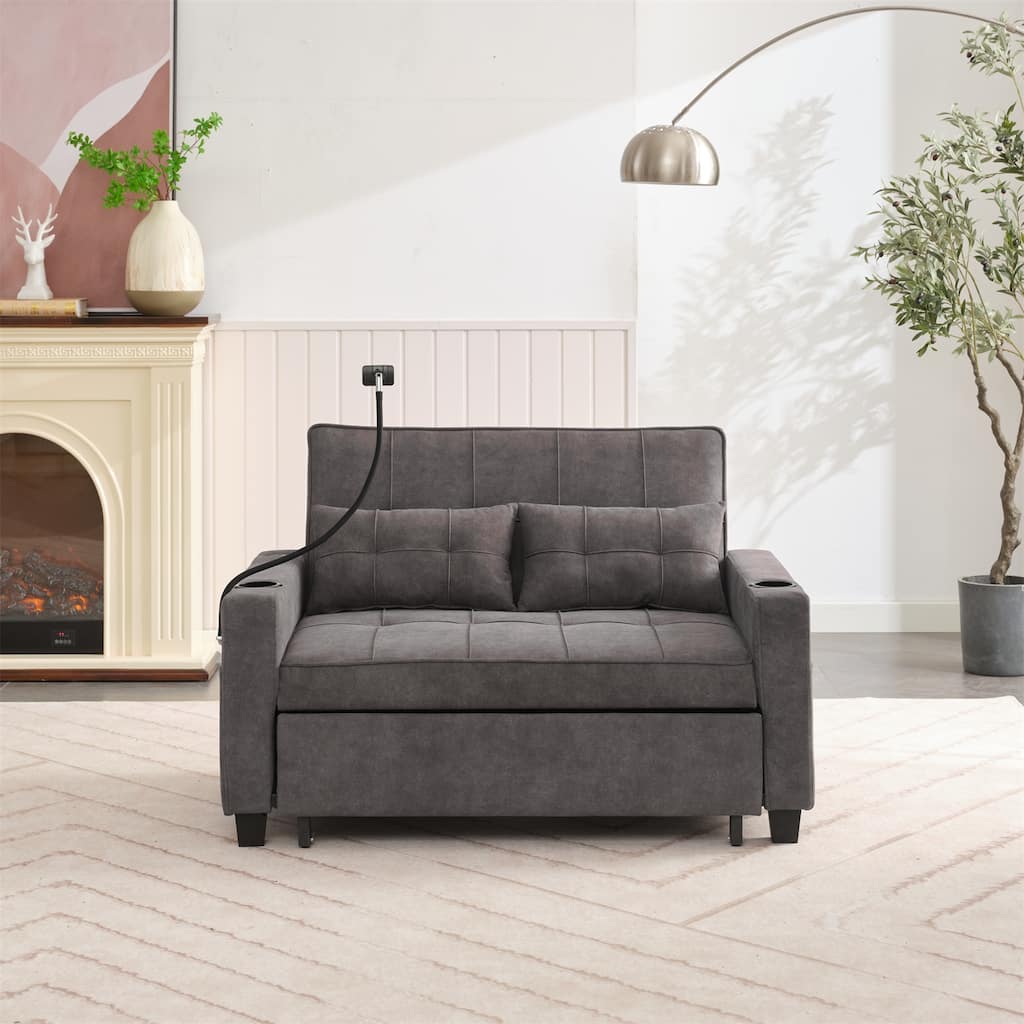 Futon Convertible 3-in-1 Pull Out Sleeper Sofa with USB Ports