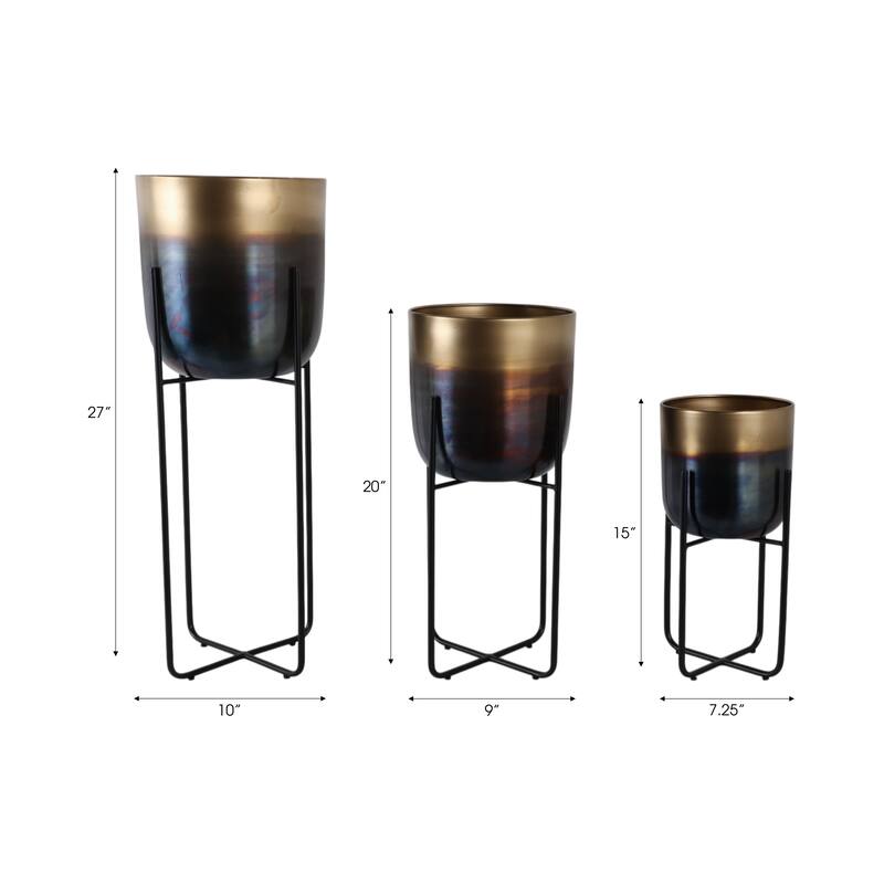 Metal Planters on Stands Modern Design (Set of 3) - 7/9/10" Gold - 9.75" x 9.75" x 27"