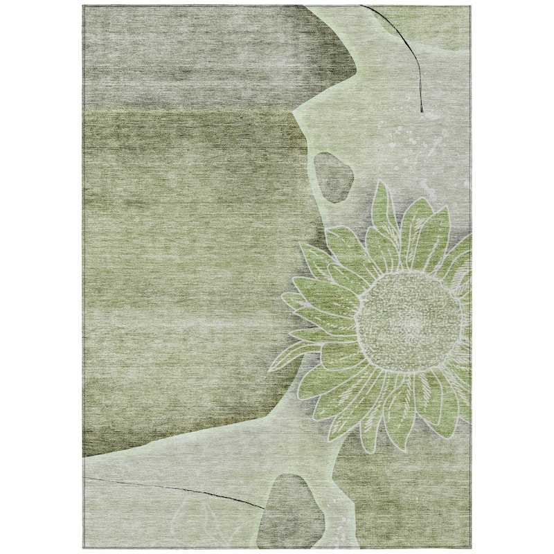 Machine Washable Indoor/ Outdoor Chantille Modern Sunflower Rug