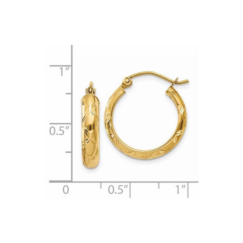 Curata 14k Yellow Gold Sparkle Cut Polished 13x3mm Hoop Earrings