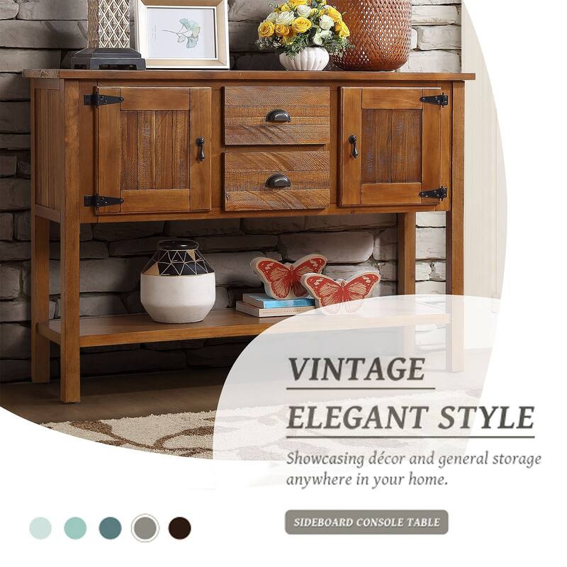 Nestfair 48'' Solid Wood Sideboard Console Table with 2 Drawers and Cabinets and Bottom Shelf