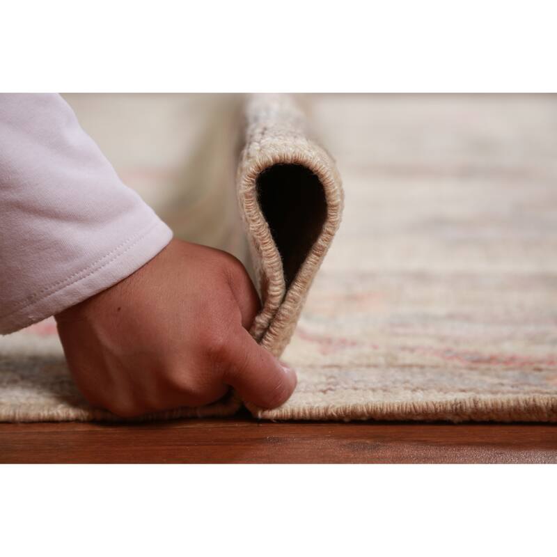 Hand Knotted Oriental 100% Wool Carpet Transitional All-Over Beige & Ivories Oushak Area Rug - 9' 2'' X 6' 2''