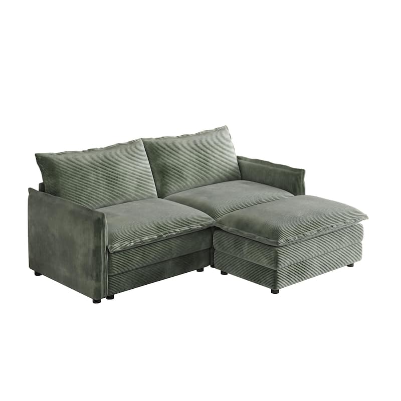 Modern 2 Seater L-Shaped Sectional, Loveseat Sofa Couch with 1 Footrest and Corduroy Upholstery for Living Room or Bedroom