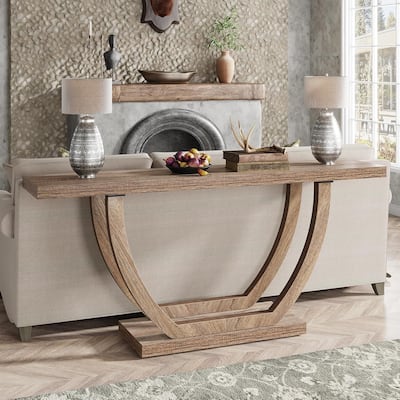 63 Inches Skinny Console Table with Geometric Base for Living Room Foyer