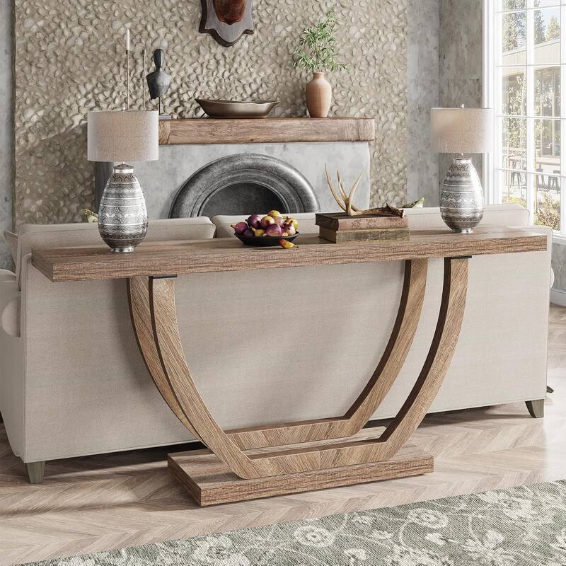 Console Entryway Table Farmhouse, 63 Inches Sofa Table for Entryway - Light Brown