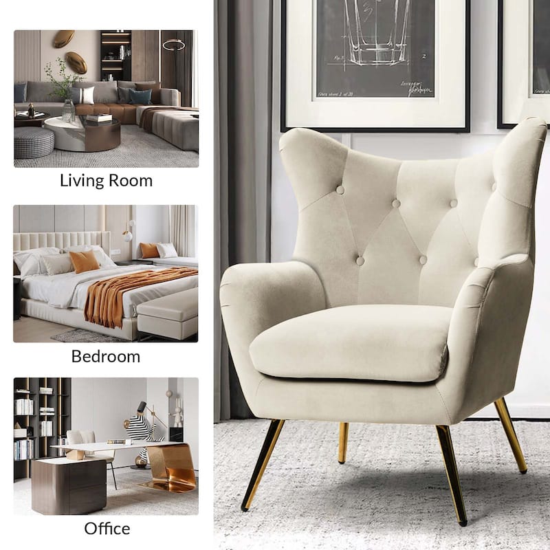 Eusebio Modern Velvet Accent Chair with Tufted Wingback for Living Room Set of 2 by HULALA HOME