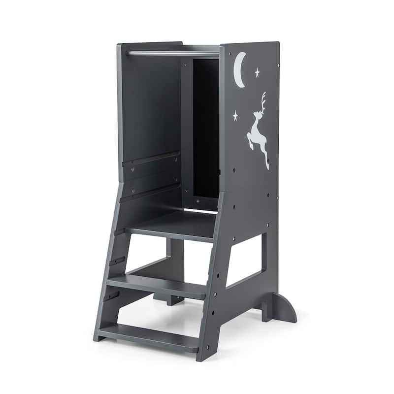 Toddler Kitchen Stool Baby Standing Tower with Chalkboard and Whiteboard - 19.5" x 14.5" x 34.5"