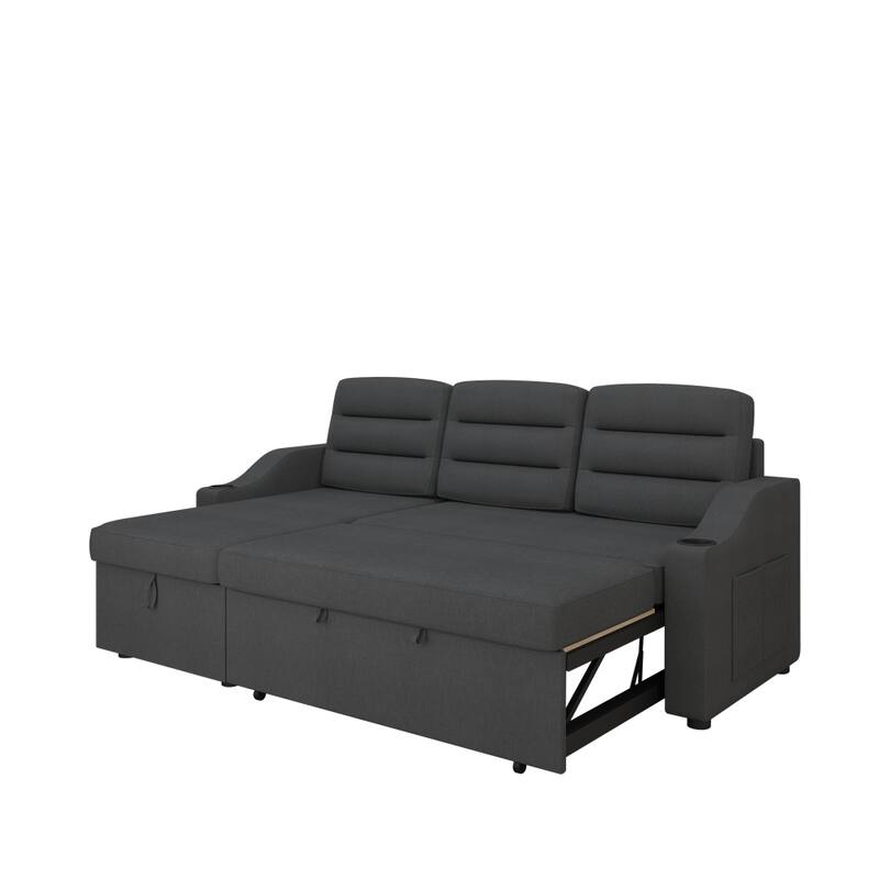 83.5" Polyester Convertible Combo Sofa w/ Storage Recliner and Holder