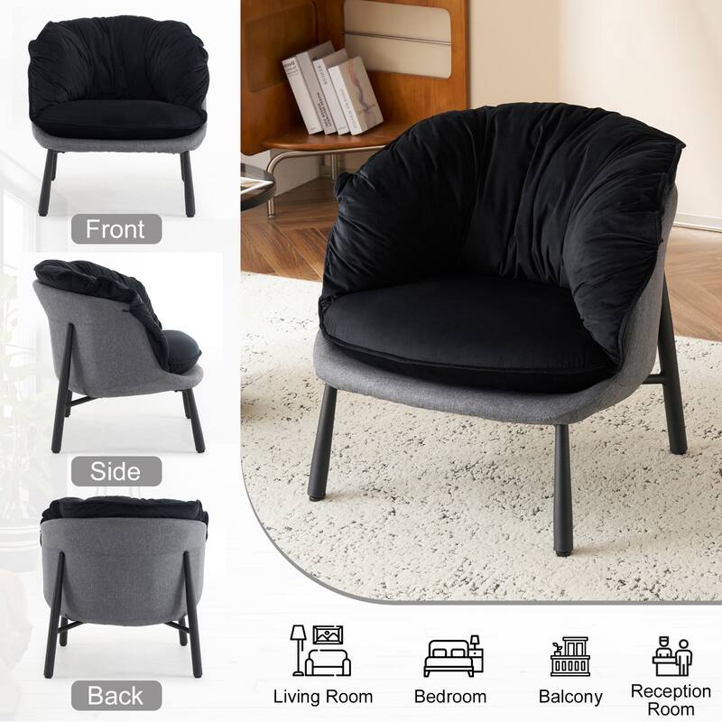 Modern Velvet Accent Chair with Wooden Frame and Black Metal Legs for Living Room or Lounge Seating - 27.4"L x 27"W x 29.1"H