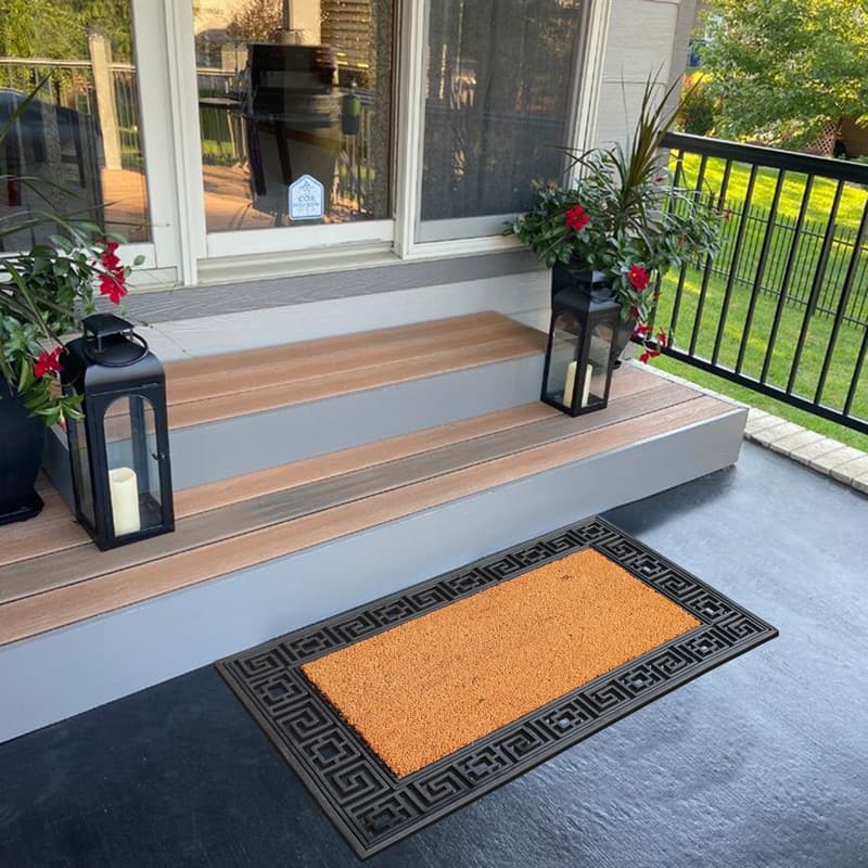 A1HC Rubber Coir Greek Key Border Tray Mat ,Outdoor Doormat 24" X 36"