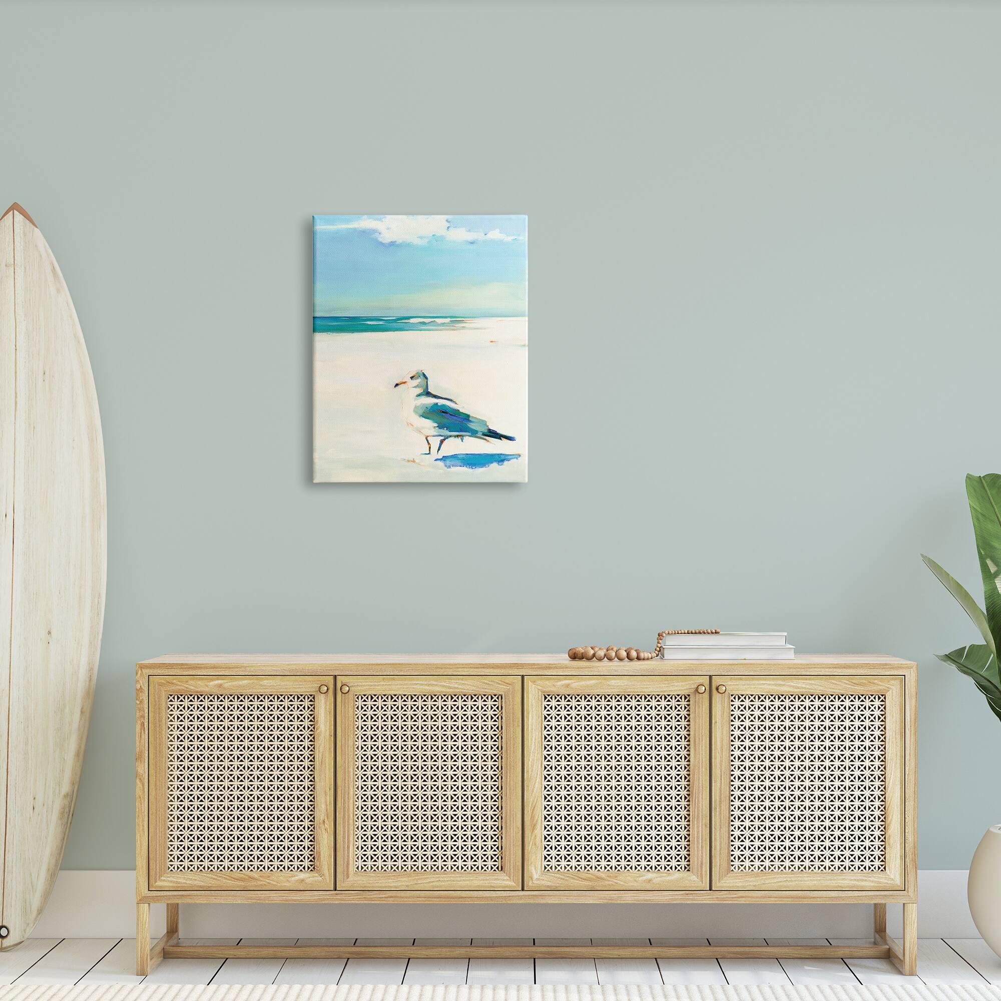 Stupell Seagull on Sandy Shore Soft Tranquil Beach Scene Canvas Wall