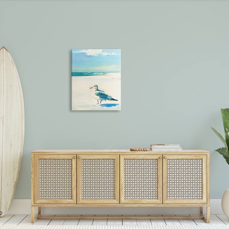 Stupell Seagull on Sandy Shore Soft Tranquil Beach Scene Canvas Wall Art - Blue