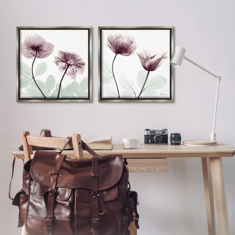 Stupell Delicate Mauve Flowers Framed Floater Canvas Wall Art Design By Albert Koetsier (Set of 2)