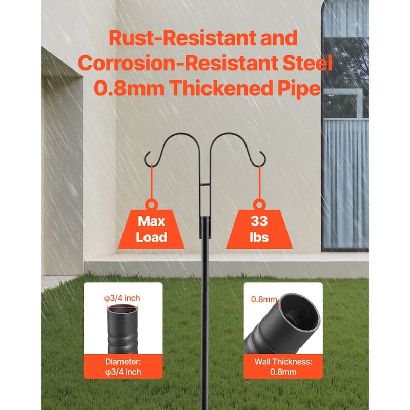 Black Bird Feeder Pole with Dual Hooks 8-Piece Set Garden Shepherd Hooks for Outdoors - 11.61” x 9.84” x 61.42”