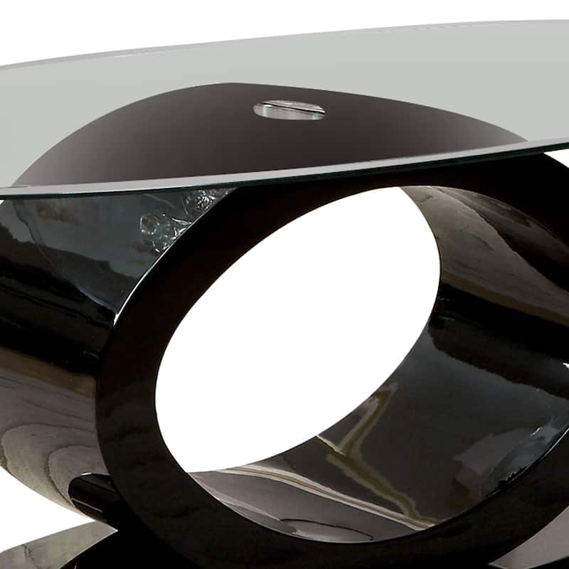 Contemporary Tempered Glass Top Coffee Table with O Shape Base, Black