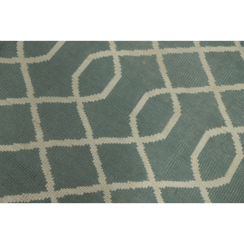 Hand-knotted Modern Wool Grey Geometric Area Rug Oriental Carpet - 8' 0'' X 5' 0''