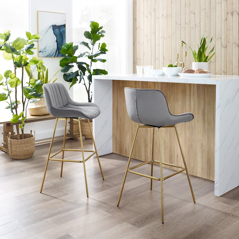 Art Leon 2pcs Comfortable Velvet Swivel Bar Stools