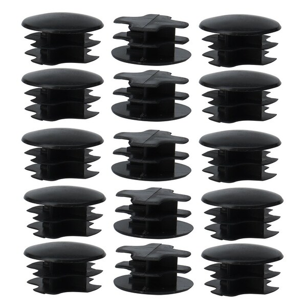15pcs 7/8" 22mm OD Plastic Round Tube Insert Ribbed Cover Caps Black Desk Floor Protector, 0.75"-0.83" Inner Dia