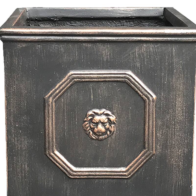DurX-litecrete Lightweight Concrete Lion Head Square Bronze Planter Medium - 12.6'x12.6'x12.6'