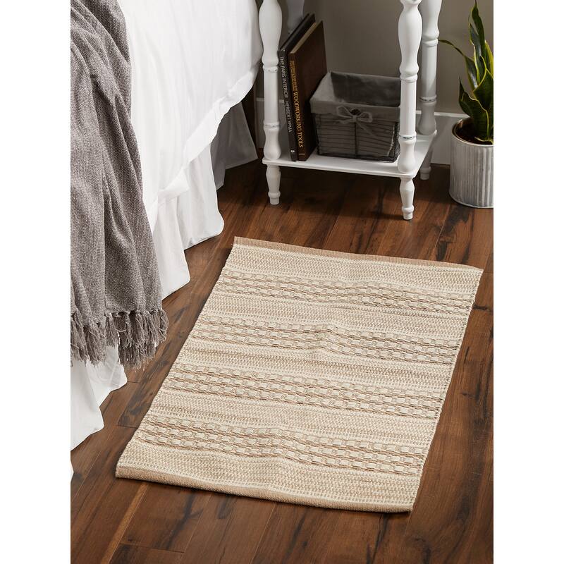 DII Stone Dobby Stripe Hand-Loomed Rug 2ft 6inx6 Ft - 36.0 In. L X 24.0 In. W X 0.2 In. H