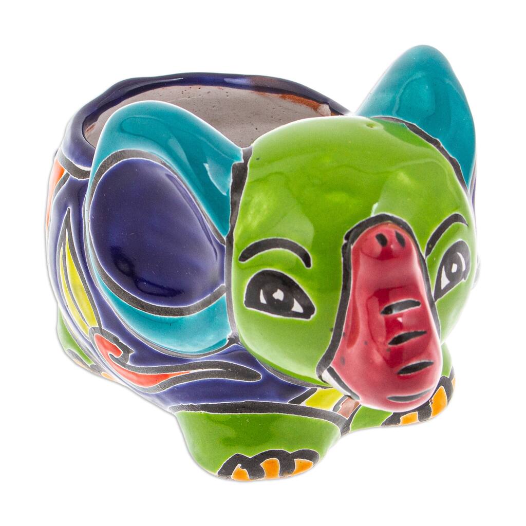 Novica Handmade Elephant Customs Ceramic Flower Pot