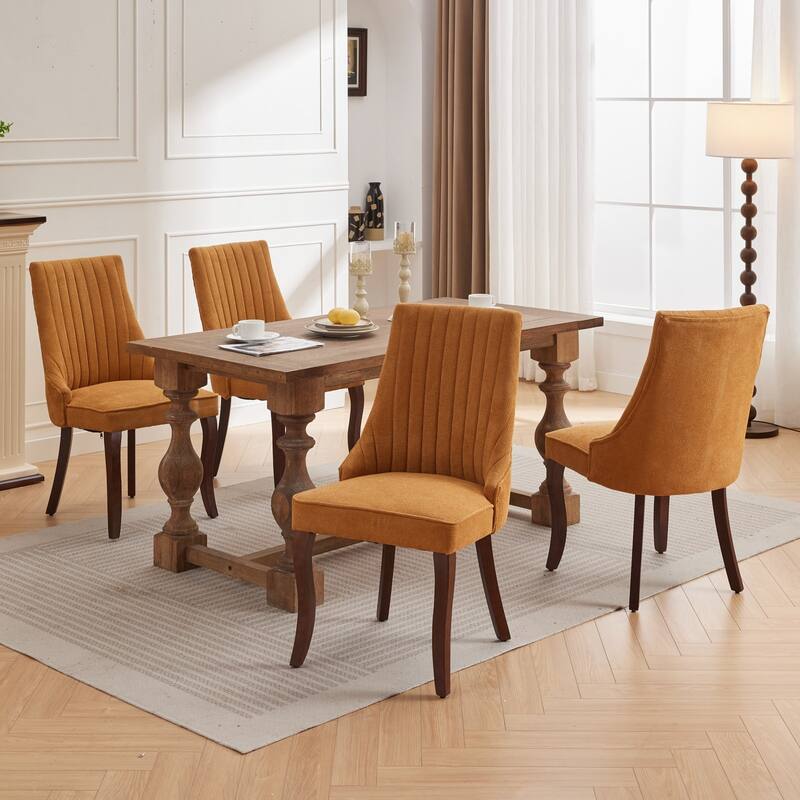 Rayon Cloth Flocking Linen Dining Chairs Set of 2, Fabric Upholstered Accent Chair, Dining Chairs with Curved Back & Wood Legs
