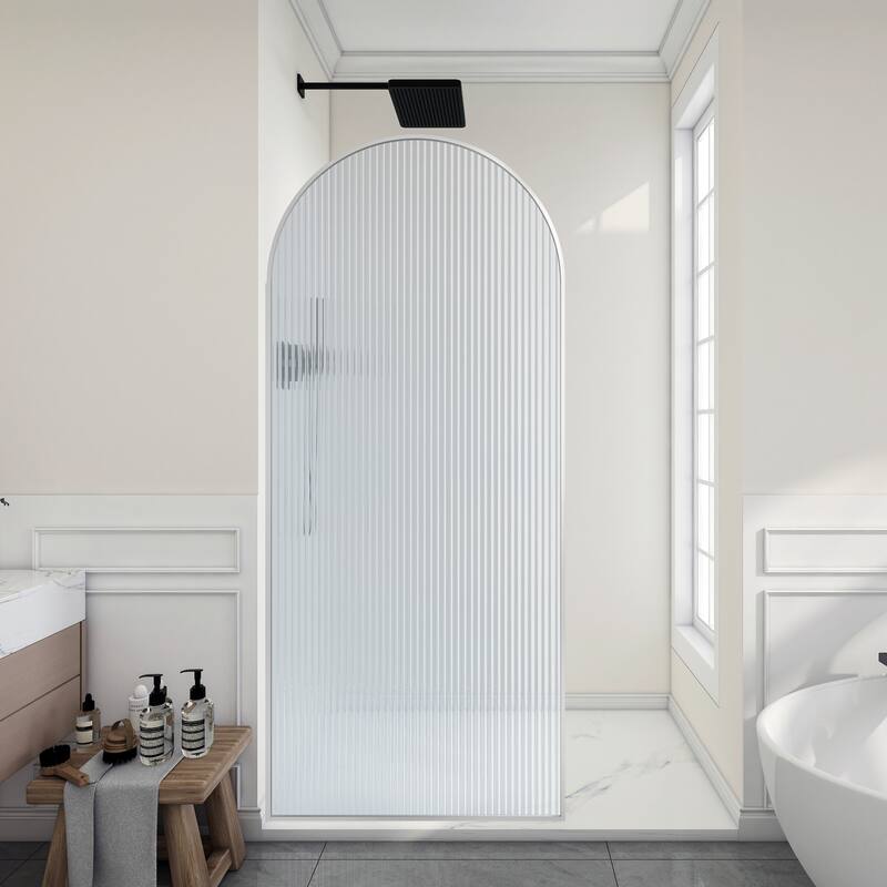 Ember Series 34 in. W x 78 in. H Fixed Framed Shower Door in Black, Gold or Nickel Finish with Clear or Fluted Glass