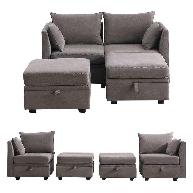 Modern Double Seating Sectional Sofa With Ottoman and Storage Space